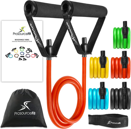 Prosource Fit Premium Heavy Duty Double Dipped Latex Stackable Resistance Band with Door Anchor and Exercise Chart